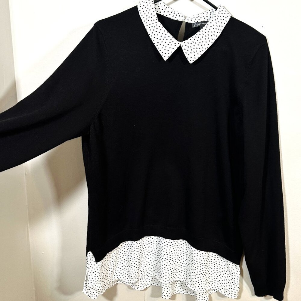 NWOT Adrianna Papell Black Layered Sweater With Dotted Collar Size XLg Academia - Picture 4 of 11
